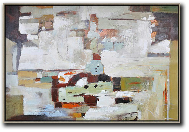 Original Abstract Art Paintings,Oversized Horizontal Contemporary Art,Hand Made Original Art,White,Grey,Dark Red.etc